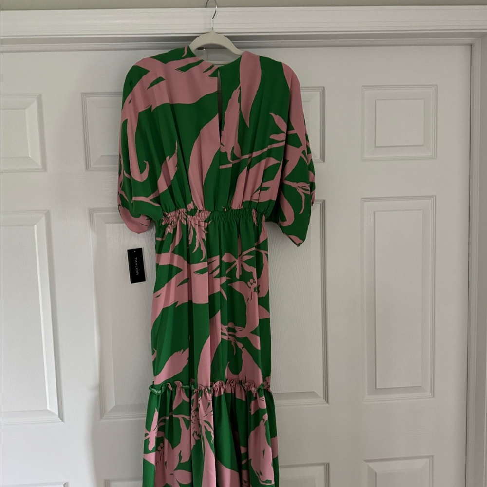 Taylor Green and Pink Wrap Sundress with Dolman Sleeves